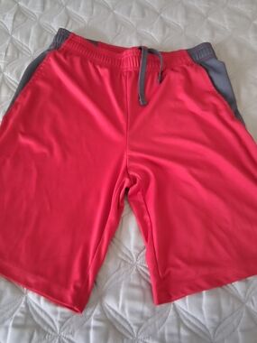 All In Motion Red Athletic Shorts Gray Trim L 12-14 Lightweight Lined